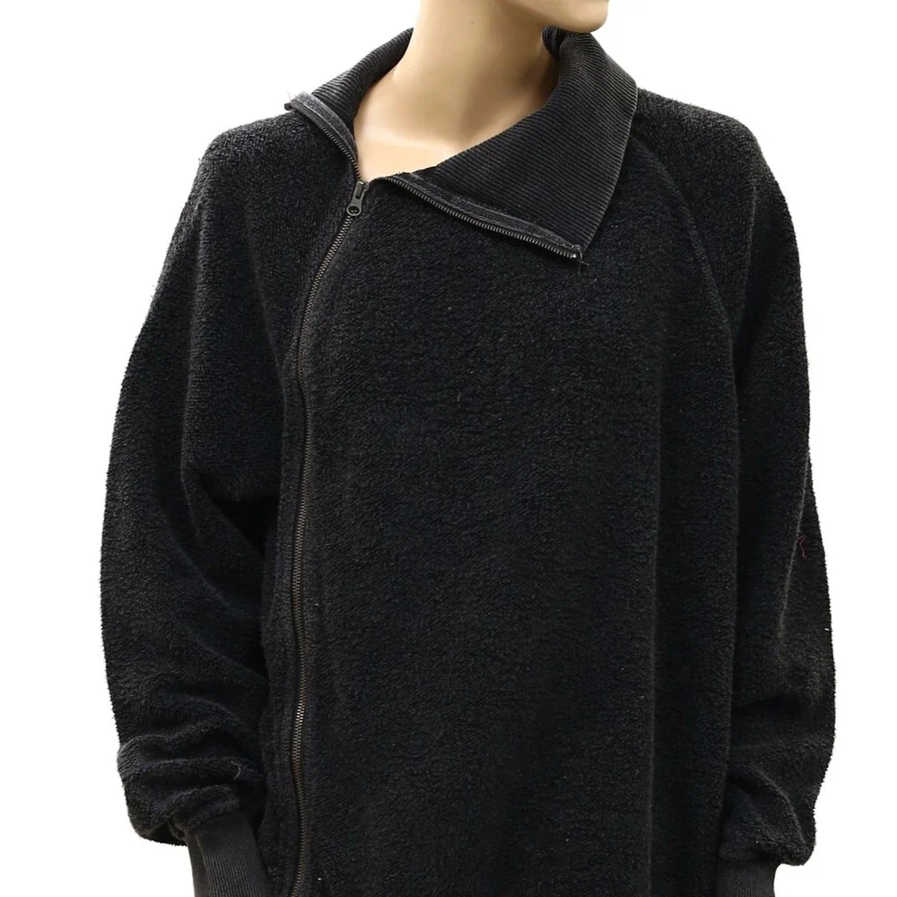 Free People Sweatshirt Tunic Top Cotton Long Sleeve Black Zipper Solid L 289502